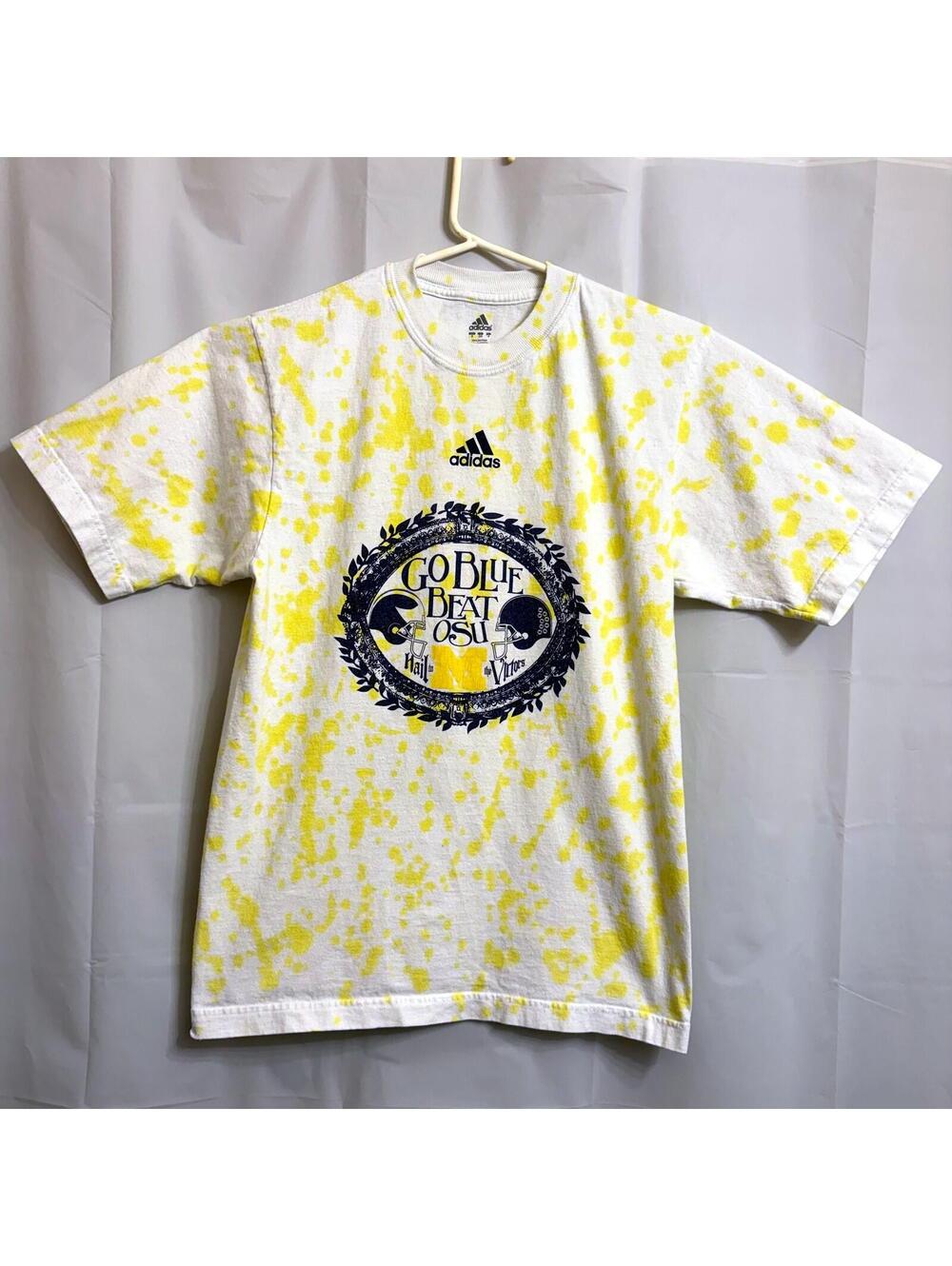 Adidas Michigan Wolverines 'Go Blue Beat OSU' Splatter T-Shirt Men's S NCAA